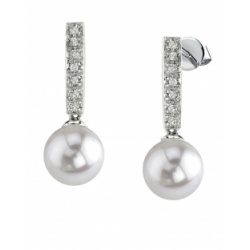 8mm Pearl and Diamond Earrings 14k White Gold