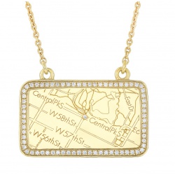 Yellow Gold Map Necklace with Diamond Border 